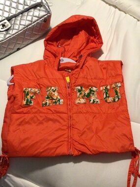 Women's Orange Hooded Puffer Vest